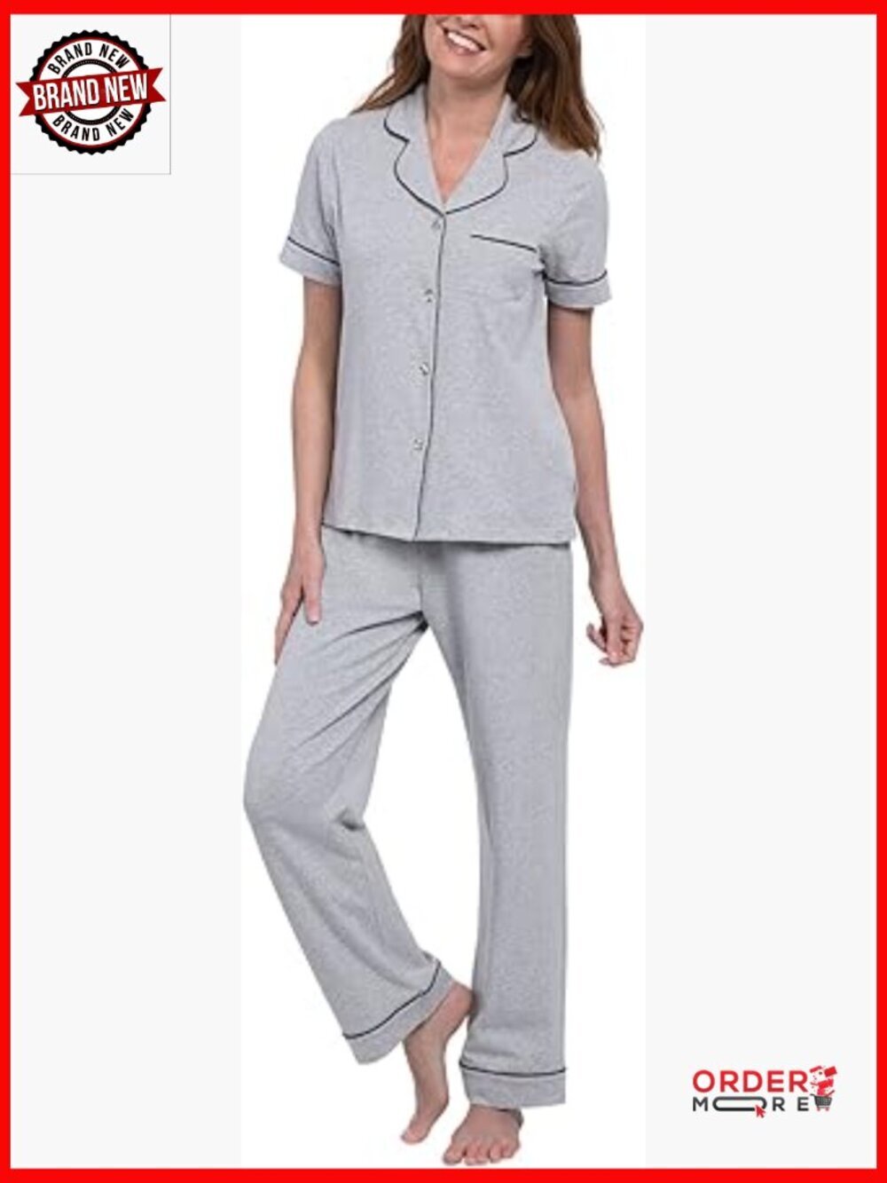 Women's 100% Cotton Pajama Set Short Sleeve Button Front